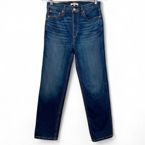 NWT‎ RE/Done 70's Stove Pipe High Rise Ankle Crop Dark Faded Blue Jeans 27 $295